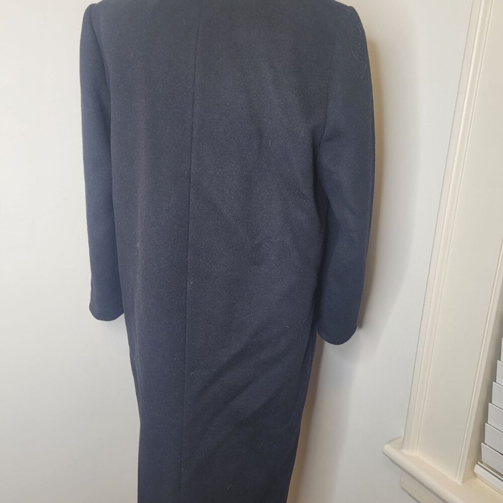 VTG J. Hook Womens Double-Breasted Wool Overcoat Satin Lining Navy Blue M L - Picture 3 of 7